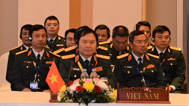 Đoàn đại biểu quân sự cấp cao Quân đội nhân dân Việt Nam tham dự Hội nghị. (Ảnh: Hải Tiến)