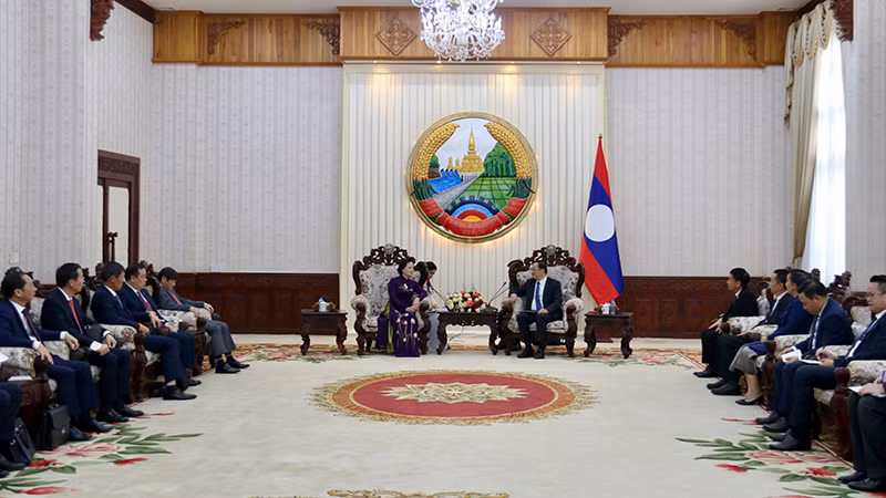 Quang cảnh buổi tiếp kiến Thủ tướng Lào. Ảnh: Trịnh Dũng