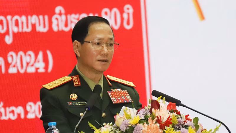 Thượng tướng Khamlieng Outhakaysone, Bộ trưởng Quốc phòng Lào. (Ảnh: Hải Tiến)