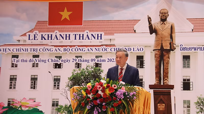 Đại tướng Tô Lâm phát biểu tại lễ khánh thành. (Ảnh: Trịnh Dũng)