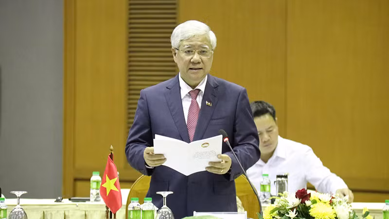 Chủ tịch Ủy ban Trung ương Mặt trận Tổ quốc Việt Nam Đỗ Văn Chiến phát biểu tại Hội nghị. (Ảnh: Trịnh Dũng)