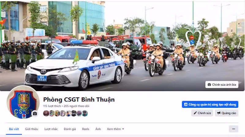 Giao diện của Trang Facebook “Phòng CSGT Bình Thuận”