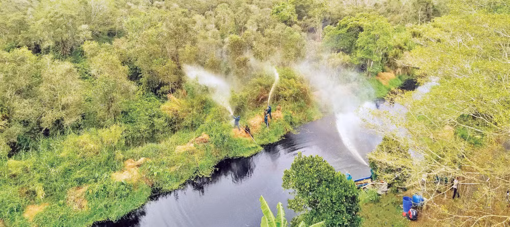  Lực lượng Kiểm lâm Cà Mau diễn tập phòng cháy, chữa cháy rừng tại Vườn Quốc gia U Minh Hạ.