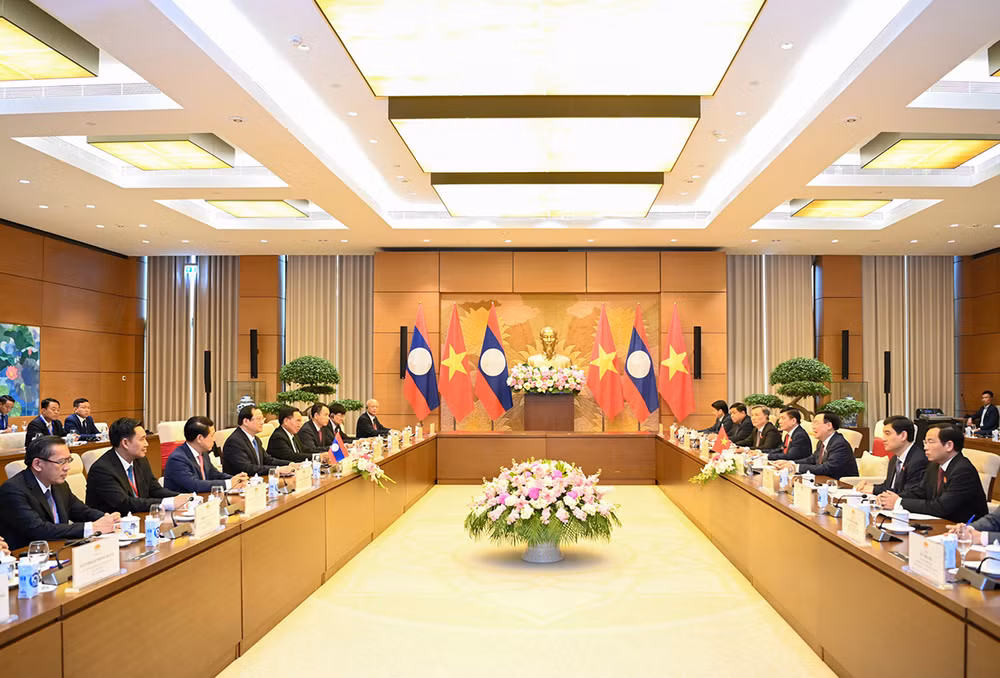 [Ảnh] Chủ tịch Quốc hội Vương Đình Huệ hội kiến Thủ tướng Lào Sonexay Siphandone ảnh 10