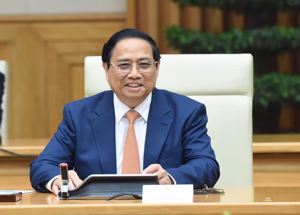 Thủ tướng Phạm Minh Chính phát biểu tại cuộc gặp. (Ảnh: TRẦN HẢI)