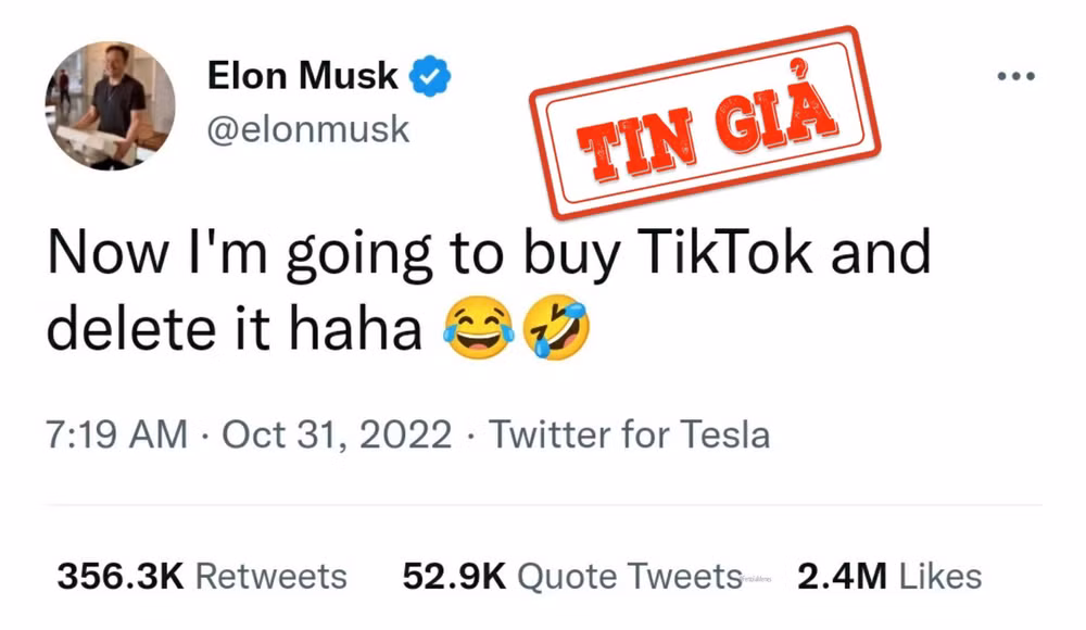 "Elon Musk sắp mua TikTok" là tin giả