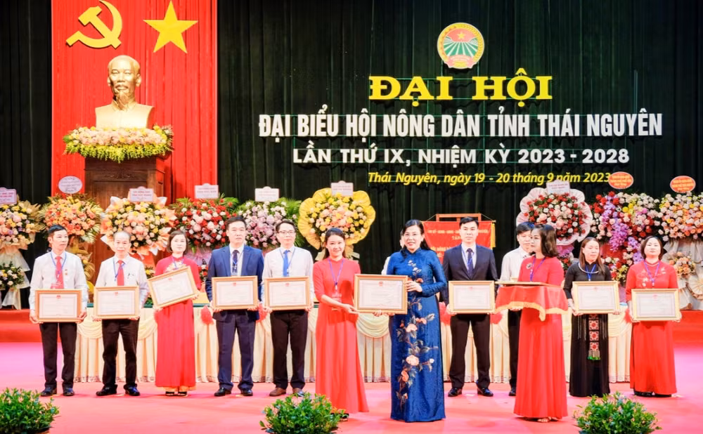 Đồng chí Nguyễn Thanh Hải, Bí thư Tỉnh ủy Thái Nguyên trao bằng khen cho các tập thể, cá nhân có thành tích xuất sắc trong công tác Hội Nông dân tỉnh Thái Nguyên.