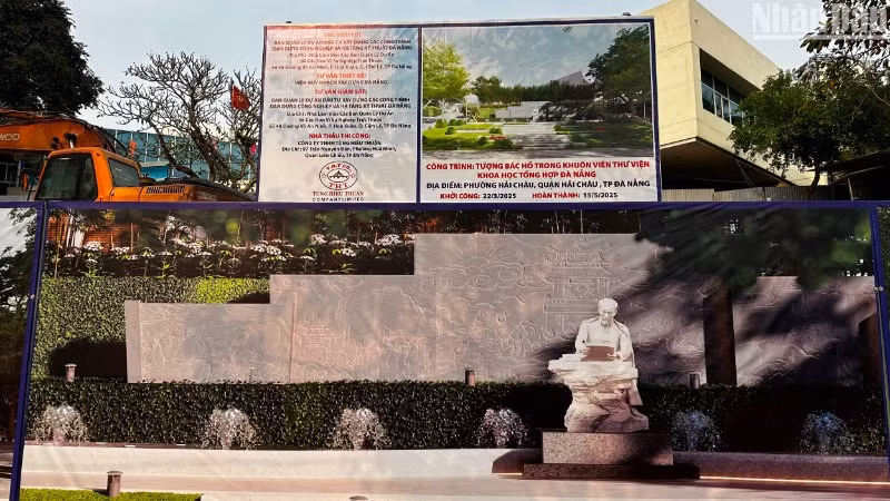 Phối cảnh Dự án xây dựng tượng Bác Hồ trong khuôn viên Thư viện Khoa học Tổng hợp. (Ảnh: ANH ĐÀO)