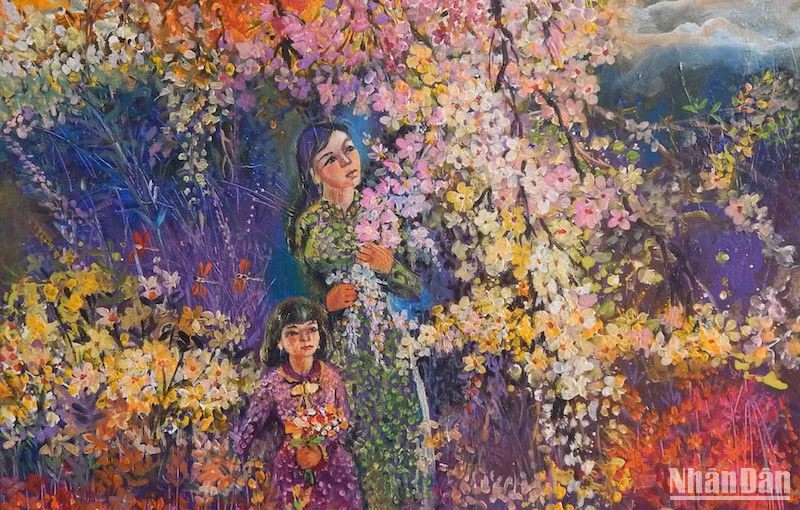 Tác phẩm Hoa thàn mát - Sơn Trà của họa sĩ Nguyễn Trung Kỳ. (Ảnh: ANH ĐÀO)