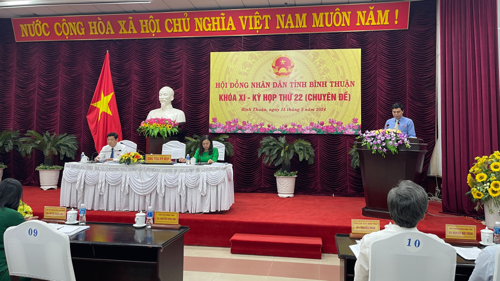 Đồng chí Nguyễn Hoài Anh, Bí thư tỉnh Bình Thuận phát biểu tại kỳ họp.