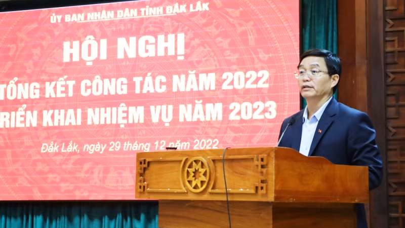 Bí thư Tỉnh ủy Đắk Lắk Nguyễn Đình Trung phát biểu chỉ đạo Hội nghị triển khai nhiệm năm 2023.