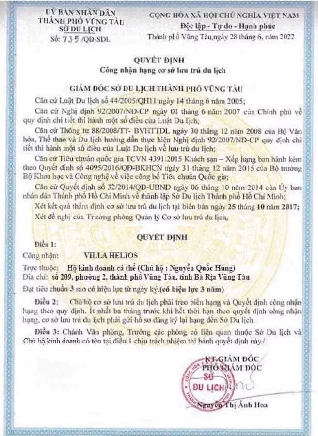Quyết định công nhận hạng lưu trú giả để lừa du khách.