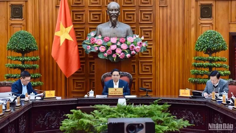 Thủ tướng Phạm Minh Chính chủ trì phiên họp thứ năm Ban Chỉ đạo của Chính phủ tổng kết việc thực hiện Nghị quyết 18-NQ/TW. (Ảnh: TRẦN HẢI)
