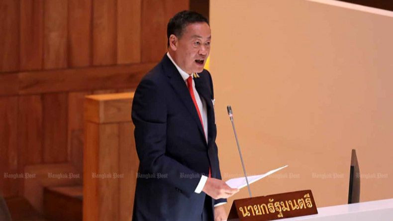 Thủ tướng Thái Lan Srettha Thavisin trong phiên tranh luận tại Quốc hội. (Ảnh: Bưu điện Bangkok)