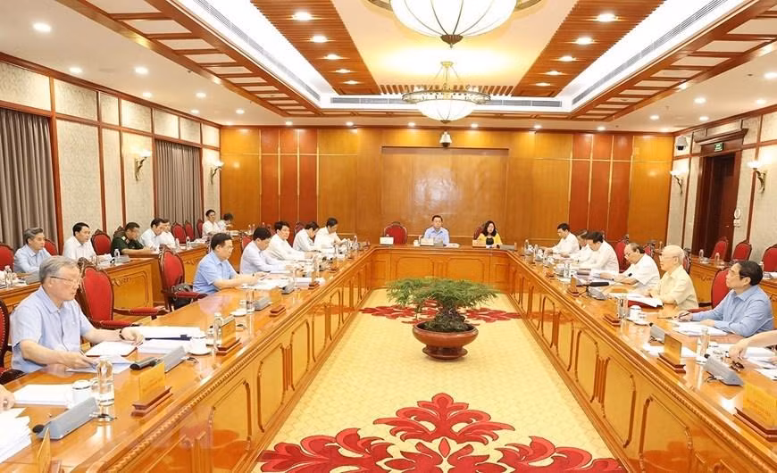 Tổng Bí thư Nguyễn Phú Trọng phát biểu kết luận cuộc họp. (Ảnh: Trí Dũng/TTXVN)