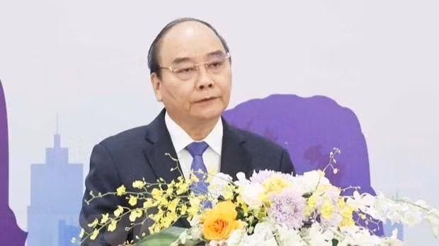 Chủ tịch nước Nguyễn Xuân Phúc phát biểu. (Ảnh: Thống Nhất/TTXVN)