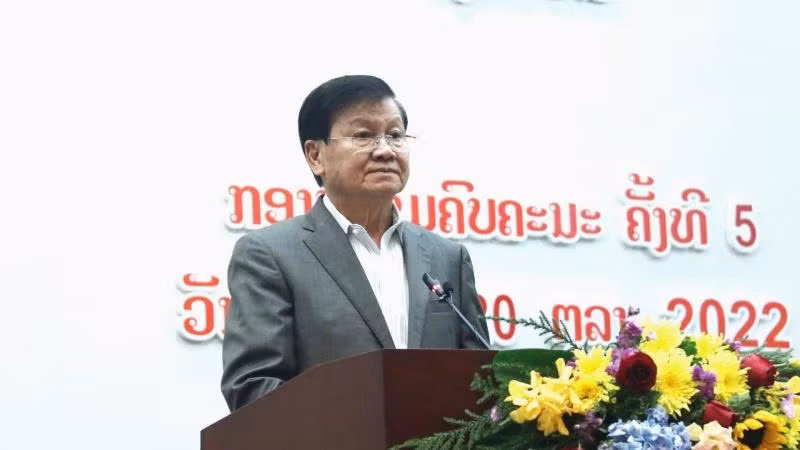 Tổng Bí thư, Chủ tịch nước Lào Thongloun Sisoulith phát biểu tại Hội nghị. (Ảnh: báo Pasaxon)