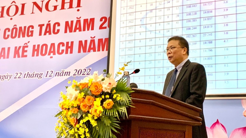 Giáo sư Châu Văn Minh, Viện trưởng Viện Hàn lâm Khoa học và Công nghệ Việt Nam phát biểu tại Hội nghị.