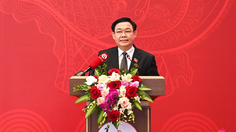 Chủ tịch Quốc hội Vương Đình Huệ phát biểu bế mạc Hội nghị toàn quốc lần thứ hai triển khai luật, nghị quyết của Quốc hội khóa XV.