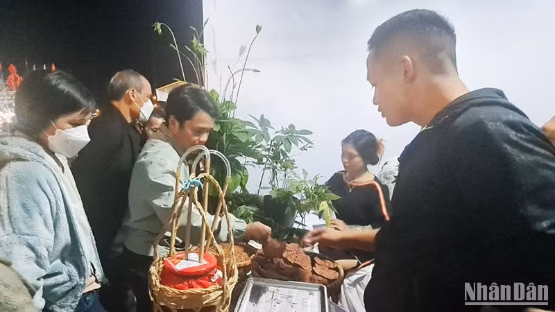 Gian hàng dược liệu và sâm Ngọc Linh thu hút đông đảo du khách tham quan, mua sắm.