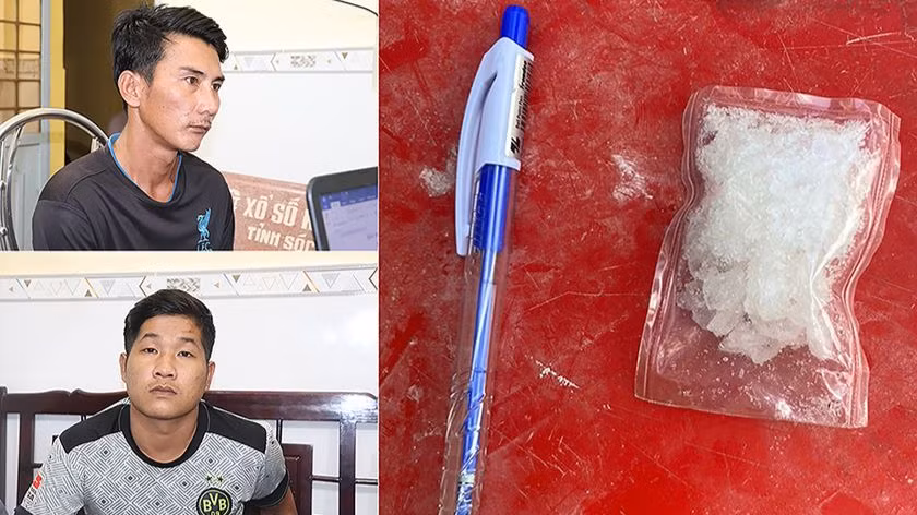 Hai đối tượng Sơn và Đạt cùng tang vật.