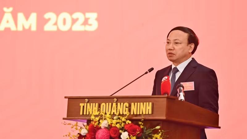Bí thư Tỉnh ủy Quảng Ninh Nguyễn Xuân Ký phát biểu tại Hội nghị. (Ảnh: Duy Linh)
