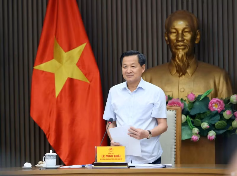 Phó Thủ tướng Lê Minh Khái phát biểu tại cuộc họp. (Ảnh: Quang Thương/VGP)