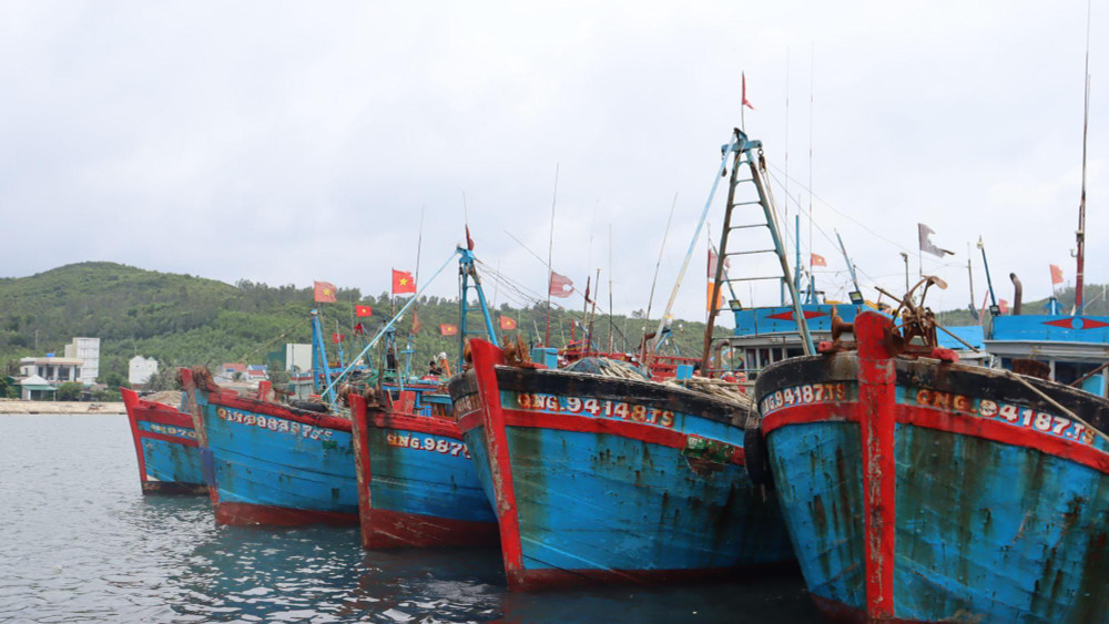 Tàu cá neo đậu tại cảng cá Sa Huỳnh, thị xã Đức Phổ để tránh trú bão số 4.