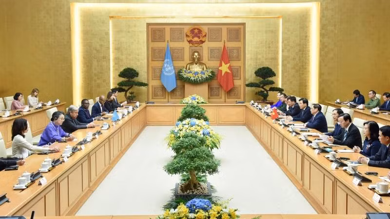 Quang cảnh buổi tiếp Tổng Thư ký Liên hợp quốc António Guterres. (Ảnh: Trần Hải)