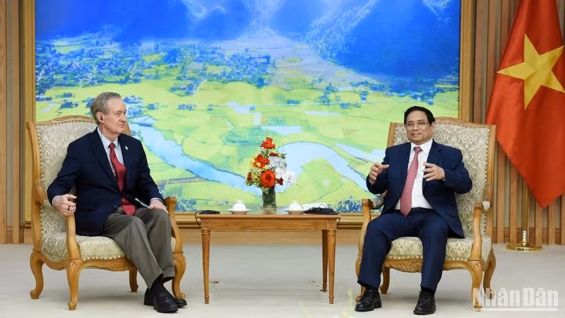 Thủ tướng Phạm Minh Chính phát biểu tại buổi tiếp. (Ảnh: Trần Hải)