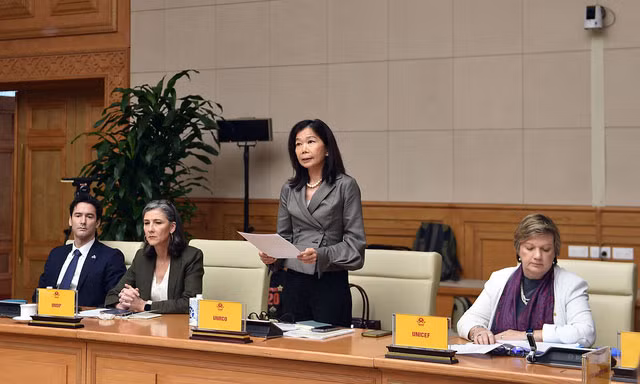 Điều phối viên thường trú Liên hợp quốc tại Việt Nam Pauline Tamesis phát biểu tại hội nghị.