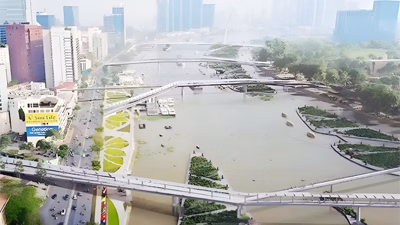 Phối cảnh đảo vườn và các cầu kết nối từng được đề xuất xây tại sông Sài Gòn. Nguồn ảnh | Đơn vị tư vấn