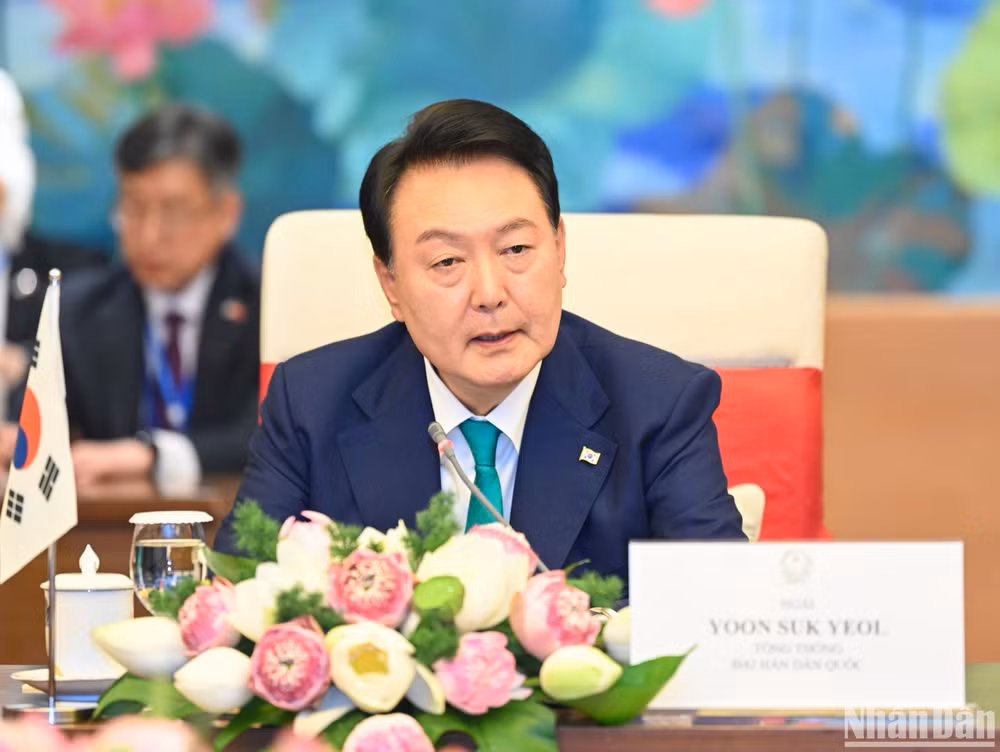 Tổng thống Hàn Quốc Yoon Suk Yeol phát biểu tại buổi tiếp.