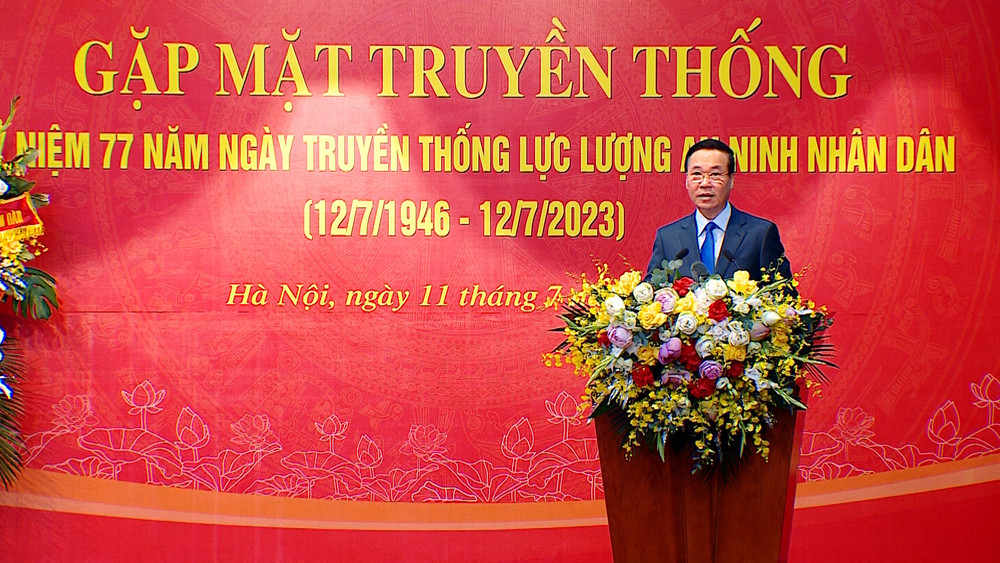 Chủ tịch nước Võ Văn Thưởng phát biểu tại buổi gặp mặt. 