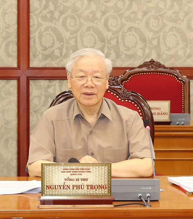 Tổng Bí thư Nguyễn Phú Trọng phát biểu kết luận cuộc họp. (Ảnh: Trí Dũng/TTXVN) Tổng Bí thư chủ trì họp Bộ Chính trị, Ban Bí thư -0