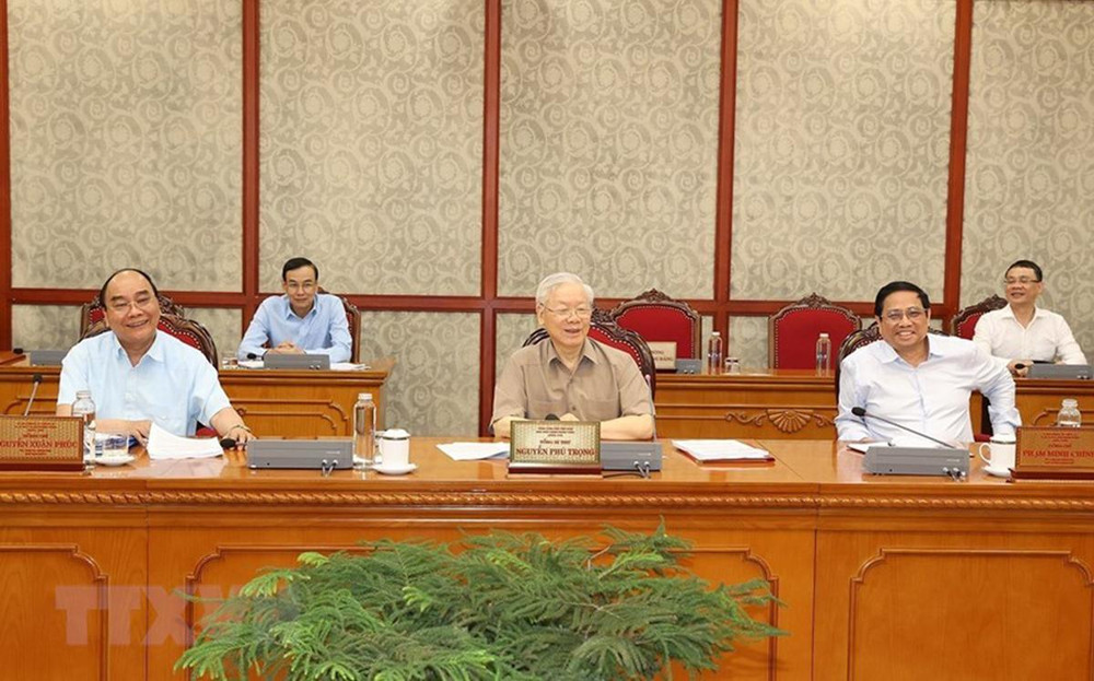 Tổng Bí thư Nguyễn Phú Trọng phát biểu kết luận cuộc họp. (Ảnh: Trí Dũng/TTXVN) Tổng Bí thư chủ trì họp Bộ Chính trị, Ban Bí thư -0