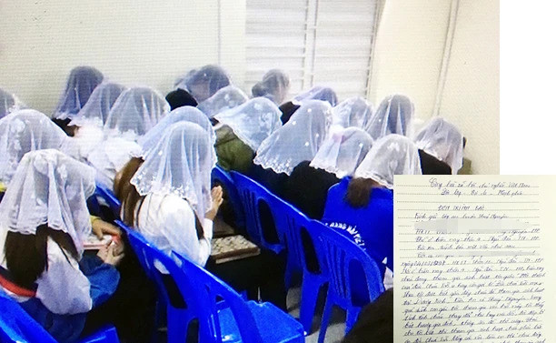  Các tín đồ trùm khăn nghe "chấp sự" giảng đạo ở một tụ điểm tại Hải Phòng và đơn trình báo của một người mẹ có con bị dụ dỗ theo tà đạo. Các tín đồ trùm khăn nghe "chấp sự" giảng đạo ở một tụ điểm tại Hải Phòng và đơn trình báo của một người mẹ có con bị dụ dỗ theo tà đạo.