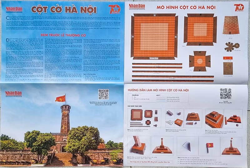 Phụ san Báo Nhân Dân về Cột cờ Hà Nội có hướng dẫn các bước làm và lắp ghép mô hình.