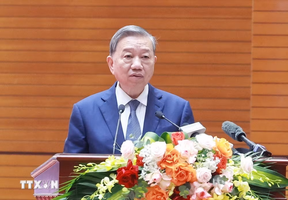 Tổng Bí thư Tô Lâm phát biểu tại cuộc gặp mặt. (Ảnh: TTXVN)