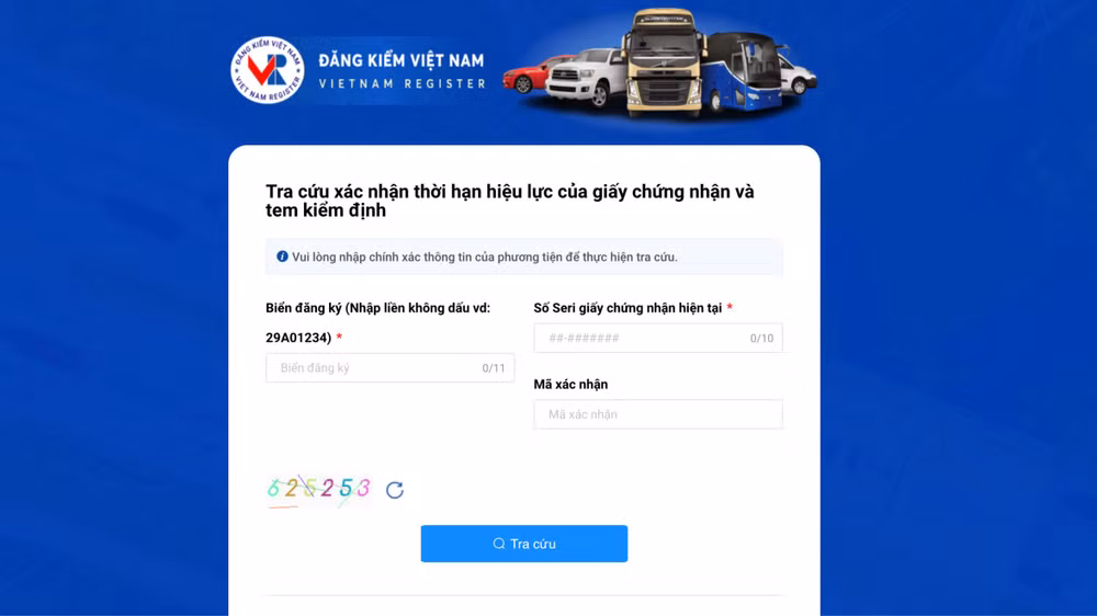 Giao diện trang web xác nhận thời hạn hiệu lực của giấy chứng nhận An toàn kỹ thuật và Bảo vệ môi trường.