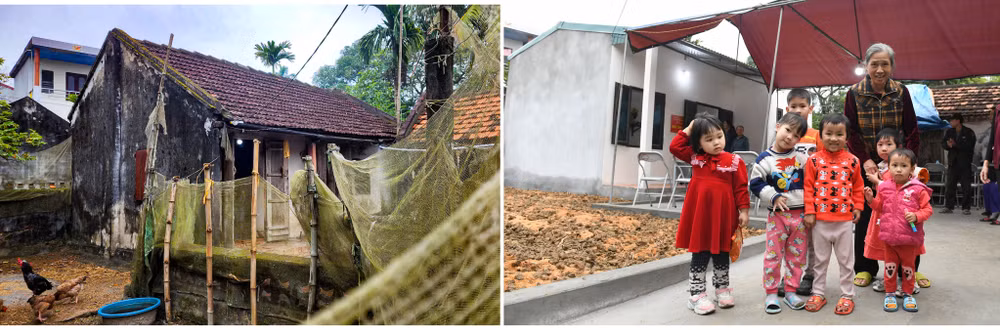 Bên trái là ngôi nhà cũ nhiều năm không tu sửa của bà Gái. Trên nền đất ngày nào, giờ đã có một ngôi nhà nhỏ nhưng ấm cúng và khang trang.