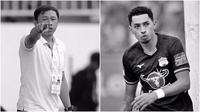 Trợ lý huấn luyện viên Dương Minh Ninh và tiền đạo ngoại binh Paollo Oliveira. (Ảnh: VPF)