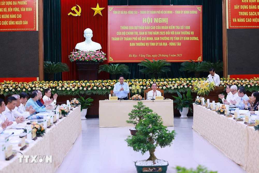 Thủ tướng Phạm Minh Chính chủ trì Hội nghị thông qua dự thảo báo cáo của Đoàn Kiểm tra 1908 đối với Thành ủy Thành phố Hồ Chí Minh, Ban Thường vụ Tỉnh ủy Bình Dương và Bà Rịa-Vũng Tàu.