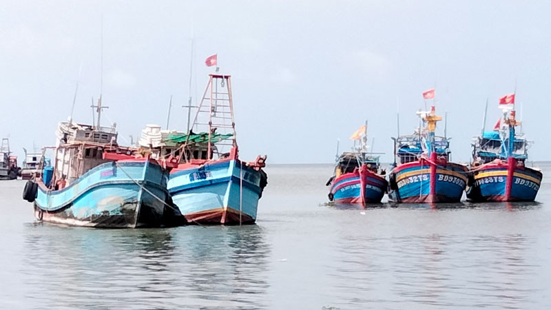 Tàu khai thác hải sản đậu tại cửa biển thành phố Rạch Giá, tỉnh Kiên Giang.