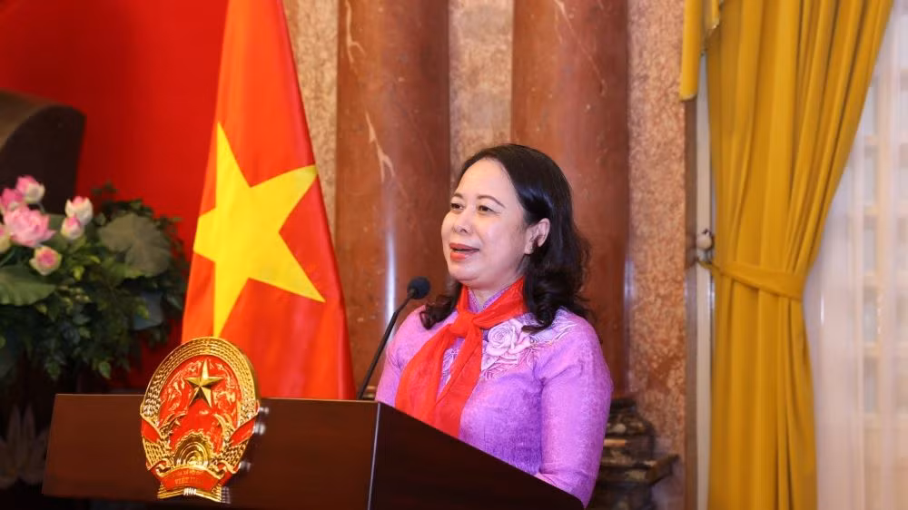 Phó Chủ tịch nước Võ Thị Ánh Xuân phát biểu tại buổi gặp mặt.