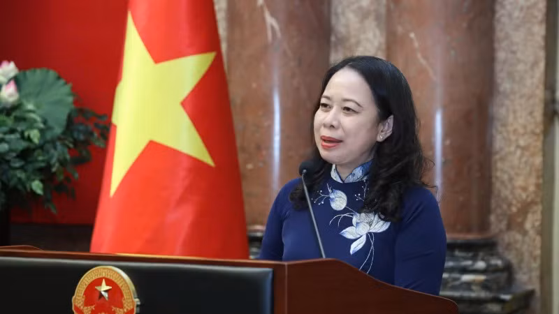 Phó Chủ tịch nước Võ Thị Ánh Xuân phát biểu tại buổi gặp mặt.