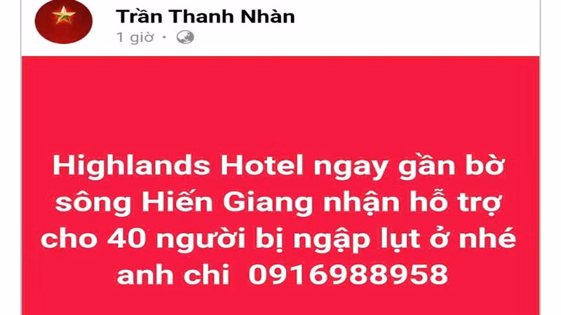 Chia sẻ ủng hộ chỗ nghỉ miễn phí cho người bị ảnh hưởng bởi mưa lũ.