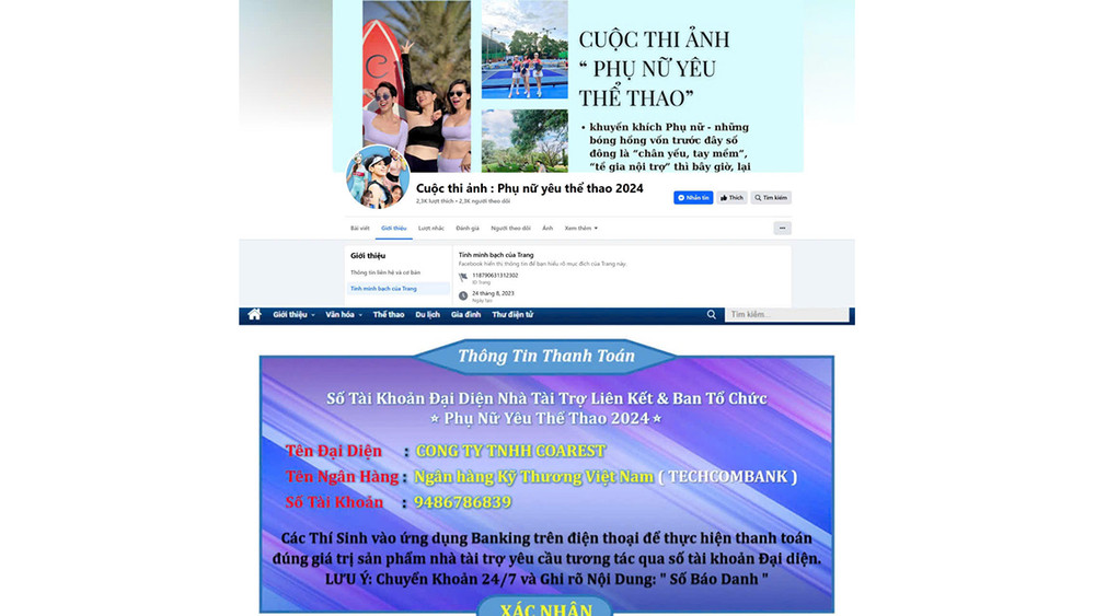 Fanpage giả mạo Bộ Văn hóa, Thể thao và Du lịch hướng dẫn người dân tham gia cuộc thi ảnh “Phụ nữ yêu thể thao” 2024 để lừa đảo.