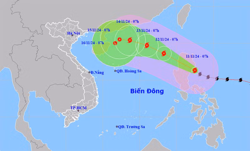 Vị trí và hướng di chuyển của bão Toraji. (Nguồn: nchmf.gov.vn)