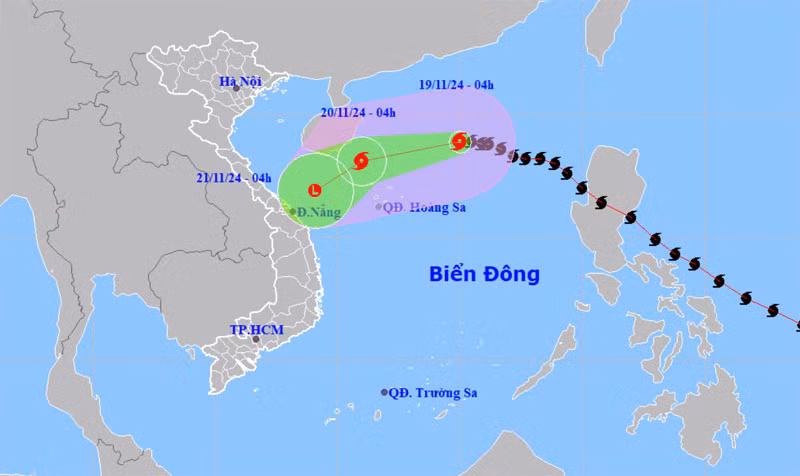 Vị trí và hướng di chuyển của bão số 9. (Nguồn: nchmf.gov.vn)